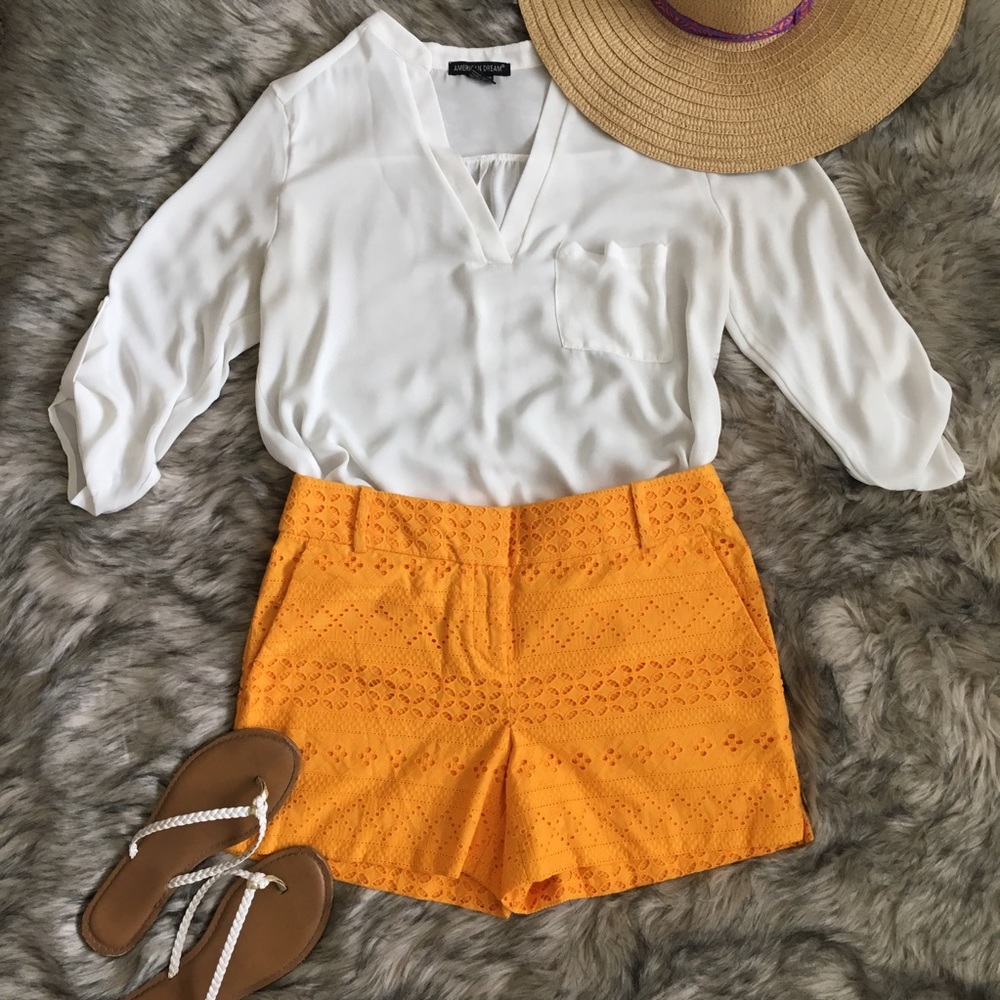 LOFT Orange Eyelet Shorts